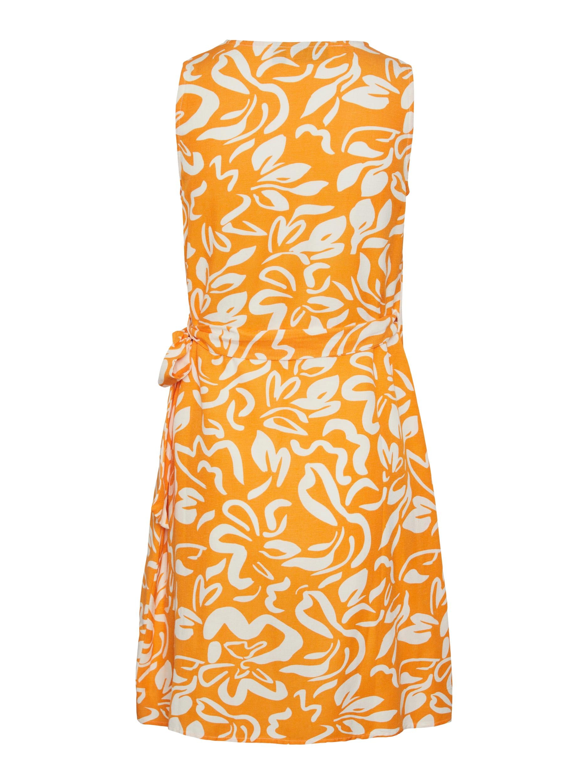 CLARISA Wrap Linen Dress - Flame Orange & Cream | Summer Casual & Beach Wear for Women | Perfect for Vacations, Parties & Outdoor Events