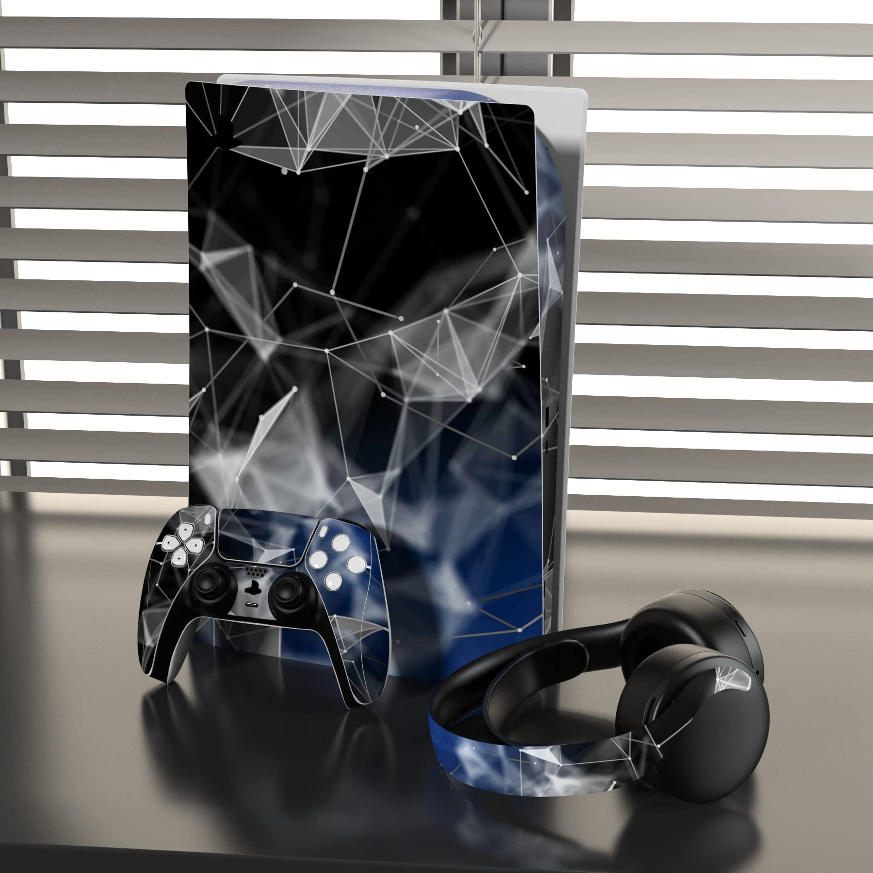 PlayVital 3D Polygon Full Skin Decal Set for PS5 Console Disc Edition - Protective Vinyl Stickers for PS5 Controller, Charging Station, Headset & Media Remote - Gaming Accessories for Enhanced Style & Protection