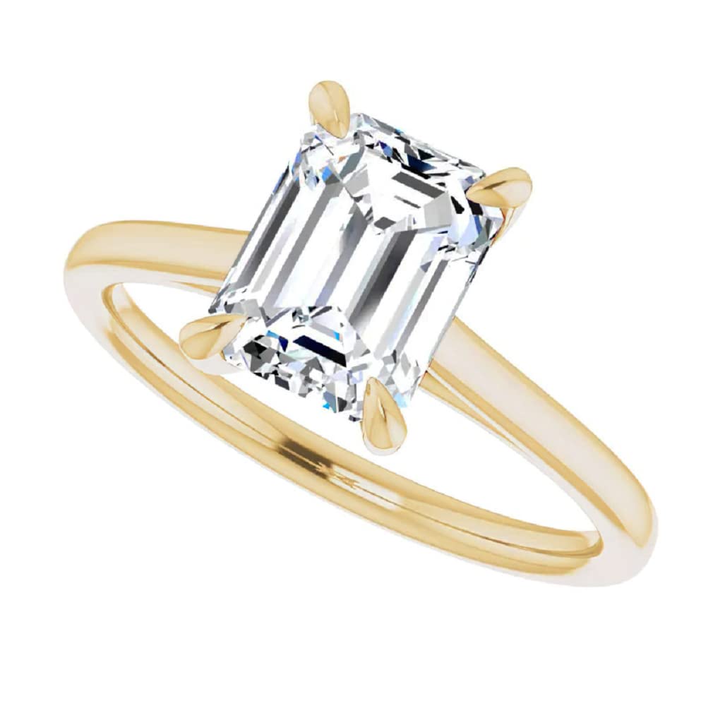 10K Solid Yellow Gold Handmade Engagement Ring - 1.0 CT Emerald Cut Moissanite Diamond Solitaire Wedding Band for Women - Perfect for Proposals, Anniversaries & Bridal Jewelry Gifts