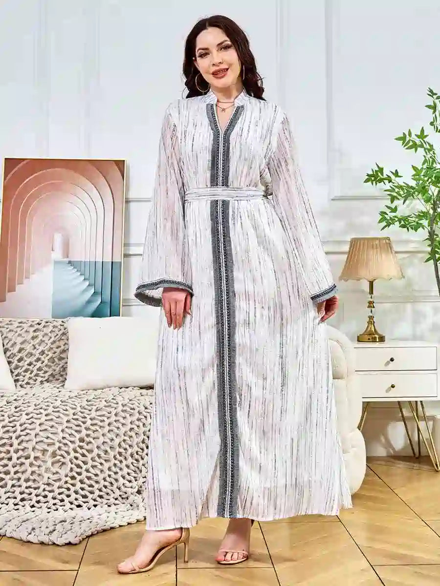 Hotfix Rhinestones Eid Caftan Kaftan Dress for Women - Elegant Long Sleeve Party Gown for Eid, Wedding, and Special Occasions #25392