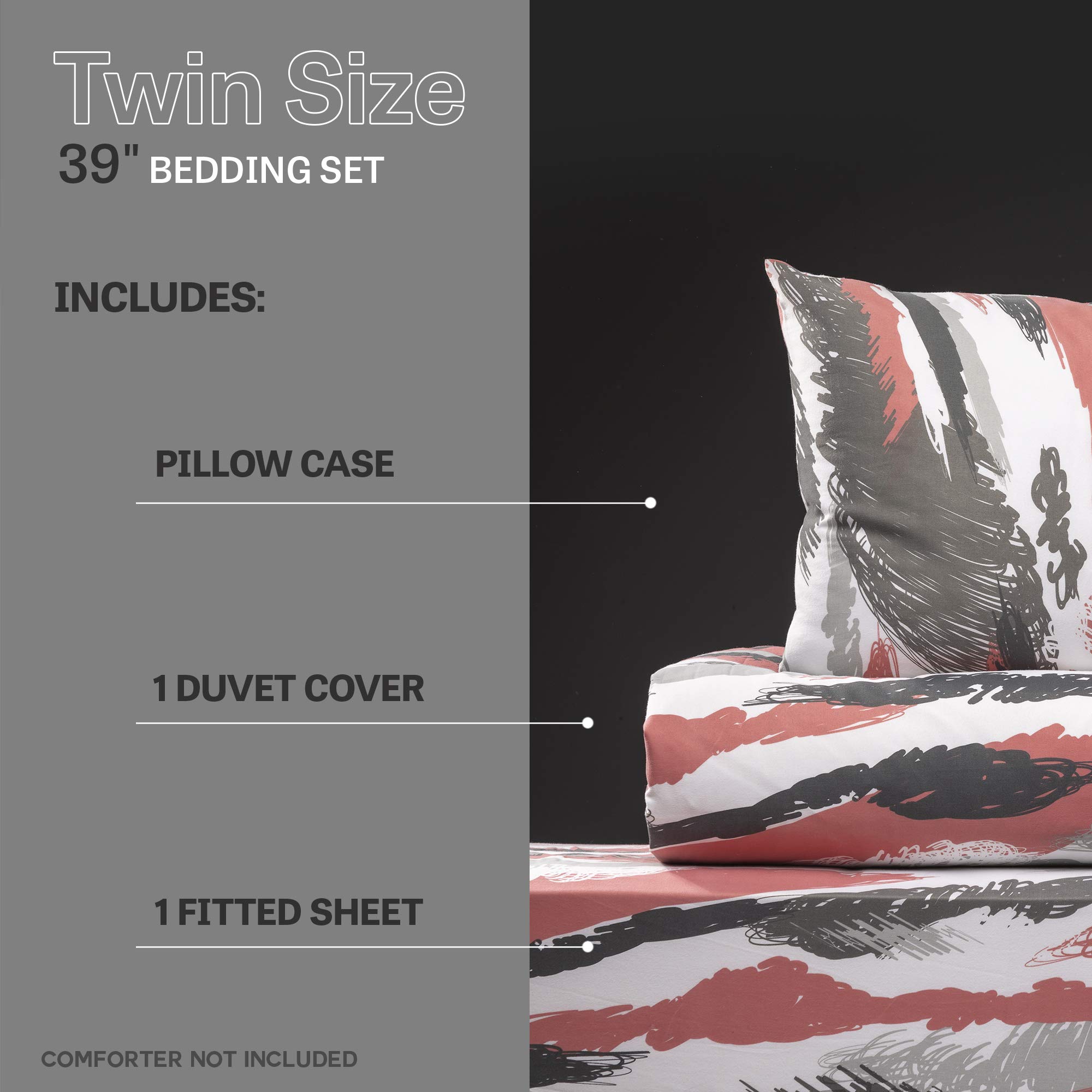 XLNT Twin Size 3-Piece Bedding Set - Soft Cotton Blend Duvet Cover, Bed Sheet & Pillowcase | Machine Washable | Feather Fusion Carissma Design | Perfect for Guest Rooms, Dorms & Cozy Bedrooms