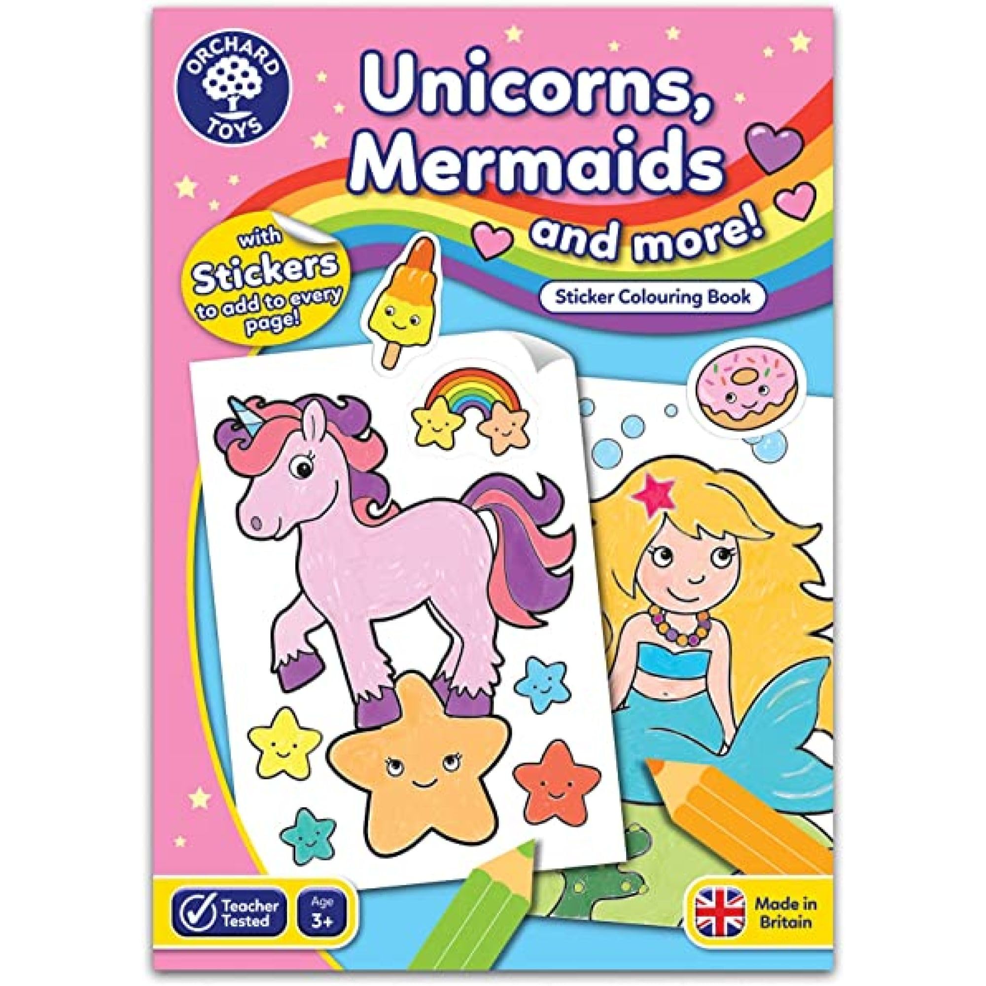 Orchard Toys Unicorns & Mermaids Coloring Book for Kids Ages 3+ | Educational Activity Book with Stickers | 8.27 x 11.69 Inch | Perfect for Preschool Learning, Birthday Gifts & Creative Play