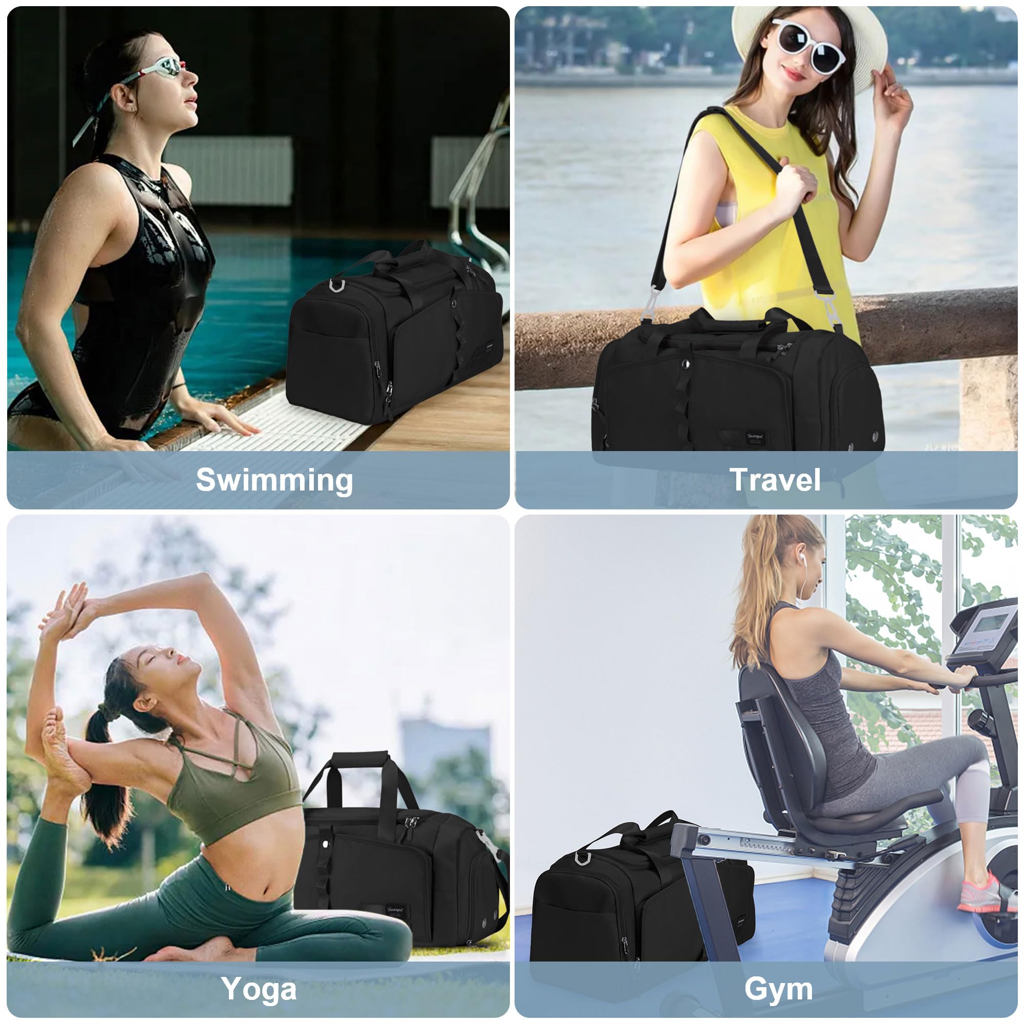 Best Gym Bag for Women with Shoe Compartment - 25L Large Capacity Workout Tote Bag for Fitness, Yoga & Travel - Durable Black Sports Bag for Gym, Work & Weekend Getaways
