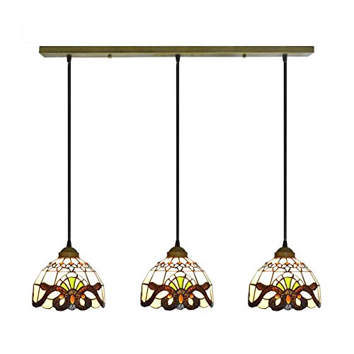 European Baroque Style 3-Head Oblong Ceiling Pendant Light - Rustic Tiffany Chandelier for Dining Room, Bar Counter & Restaurant Lighting (Large Size) | Perfect for Farmhouse, Vintage & Country Style Decor