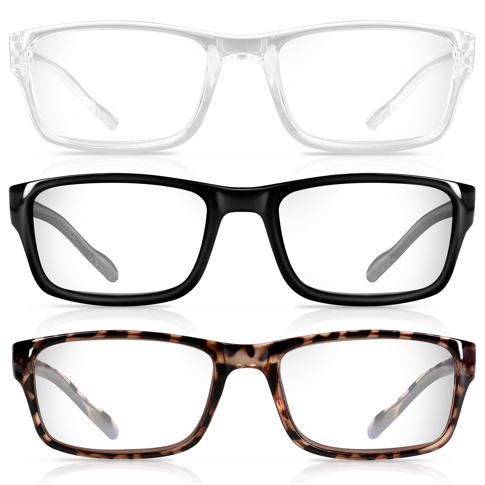 Wetene Blue Light Blocking Reading Glasses 2.0X Magnification - Square Frame Unisex Computer Glasses (3 Pack) for Office Work, Screen Time & Book Reading