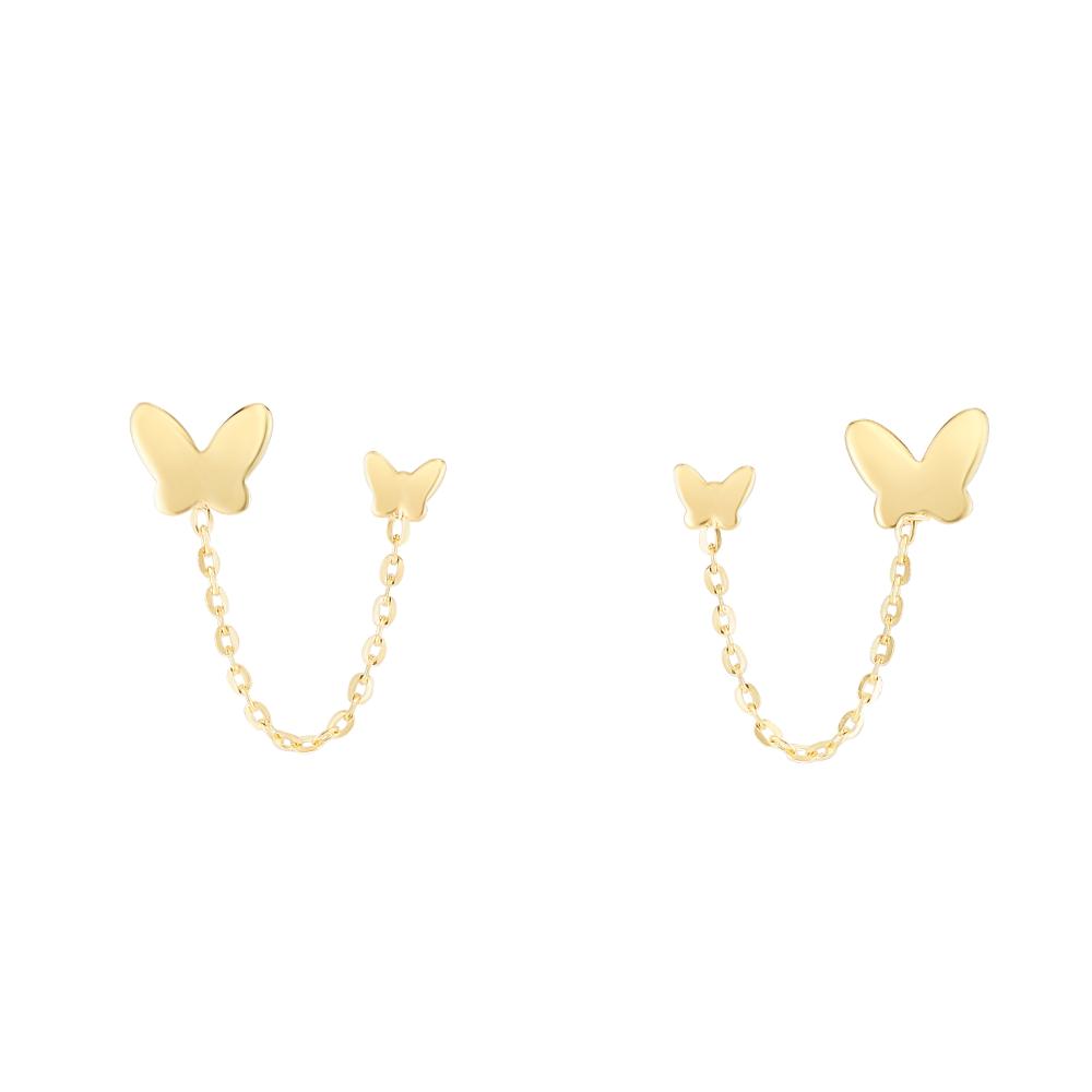 14K Gold Double Pierced Butterfly Earrings for Women - Dainty & Elegant Jewelry Gift for Birthday, Anniversary - Perfect for Everyday Wear & Special Occasions