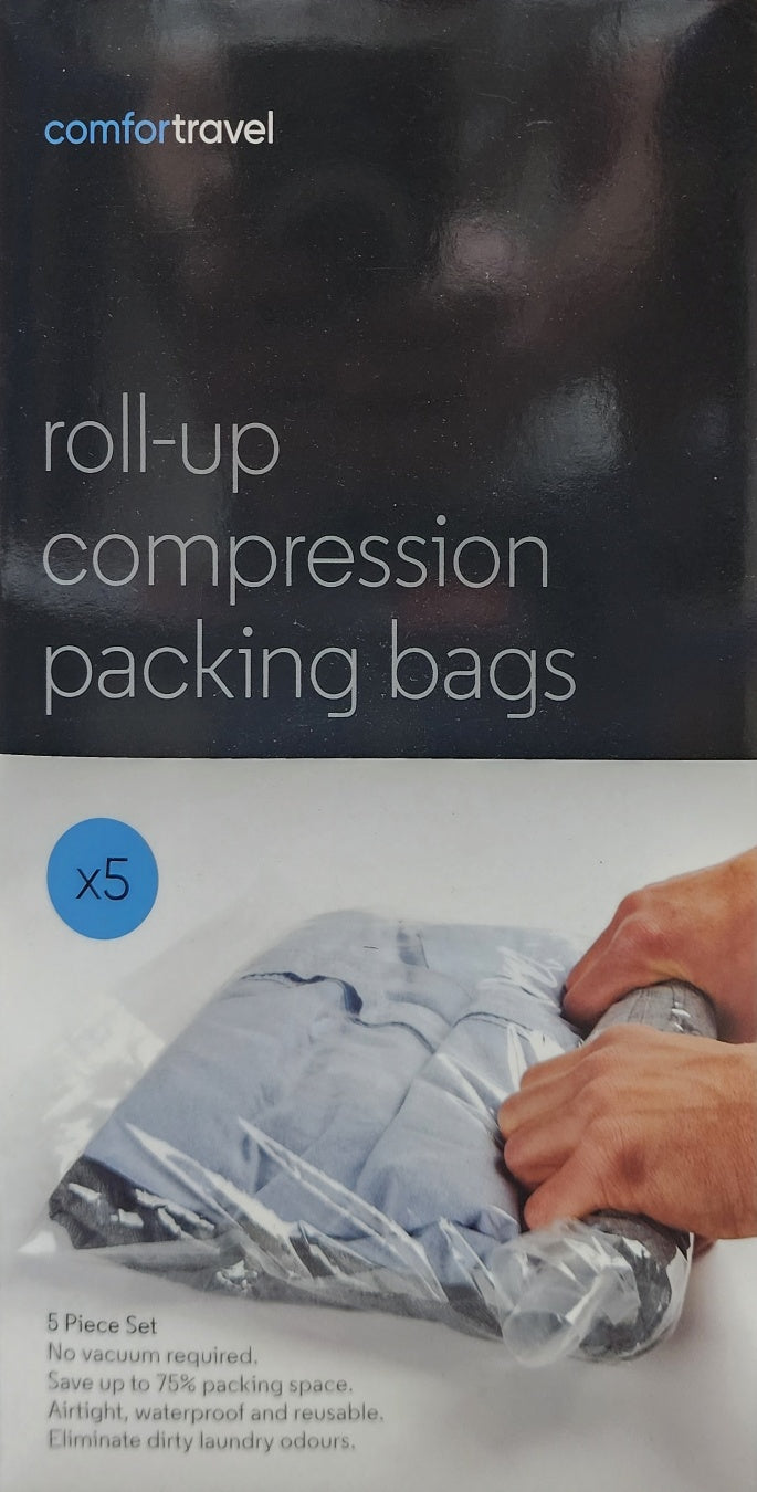 17010 Roll Up Compression Packing Bags - Pack of 5 | Space-Saving Travel Organizers for Clothes & Accessories | Perfect for Vacations, Camping & Business Trips