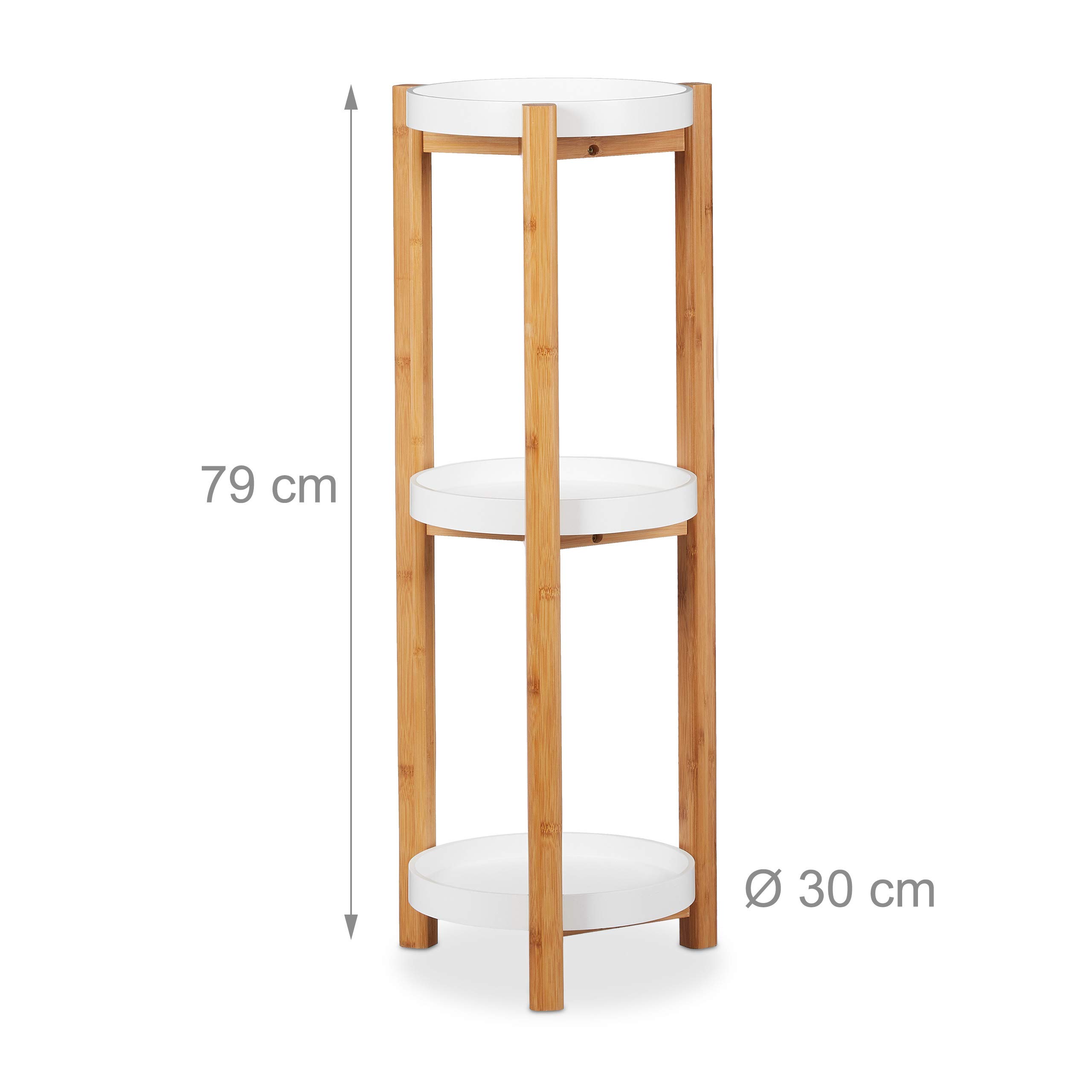 3-Tier Bamboo & MDF Modern Plant Stand - Round Indoor Shelving for Plants (79x30x30cm) - Natural/White - Perfect for Living Room, Balcony & Home Decor