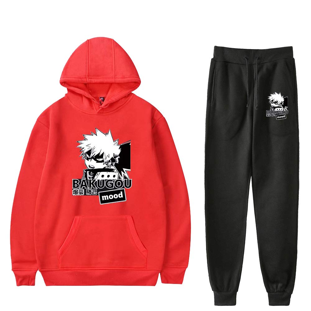 Unisex Bakugou Katsuki Hoodie and Sweatpants Set - My Hero Academia Manga Character Print Two-Piece Outfit for Cosplay, Anime Fans & Casual Wear