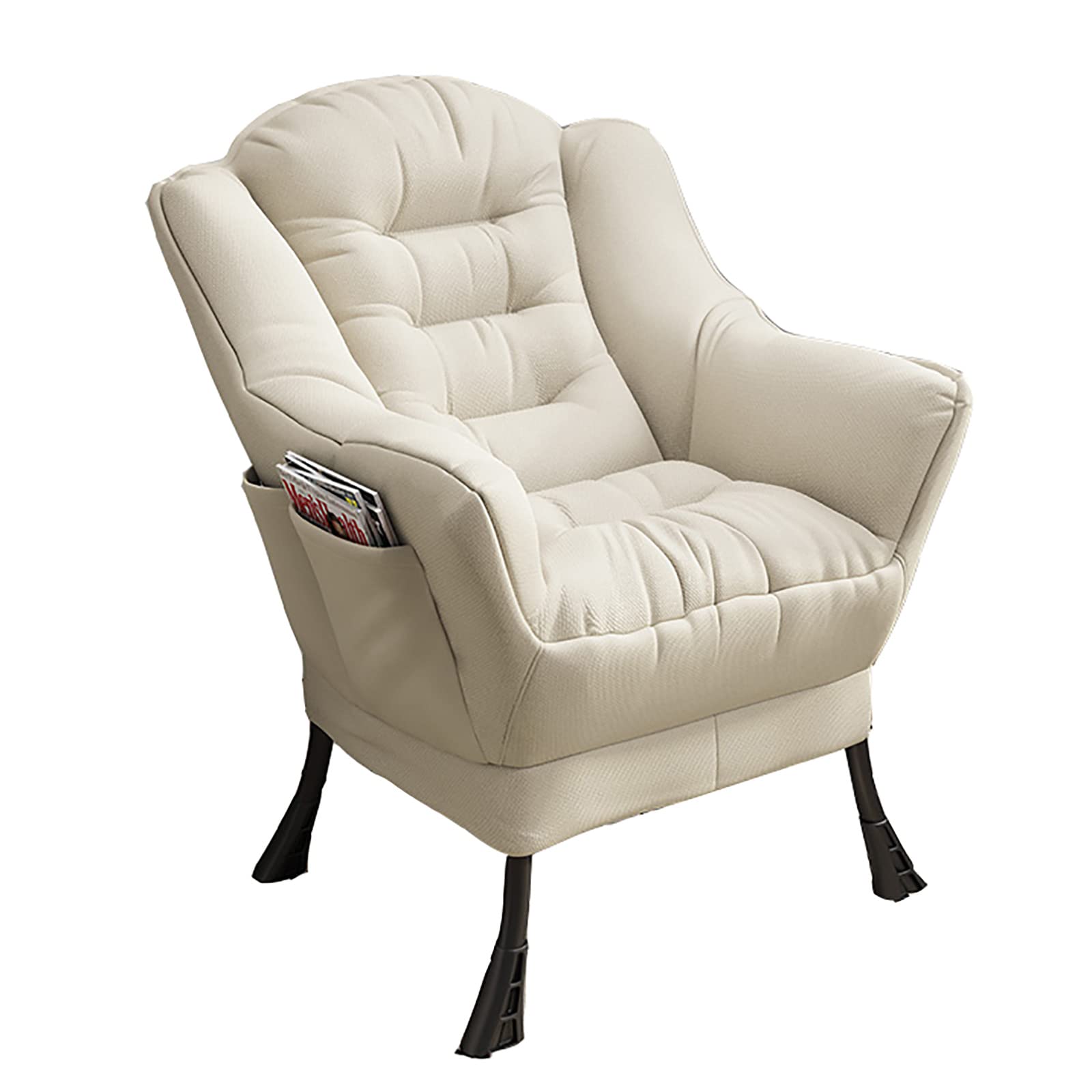 Modern Accent Chair for Living Room - Extra-Thick Upholstered Lounge Sofa Chair with Side Pocket, Cotton Linen Fabric, White - Perfect for Home Decor, Reading Nook & Small Space Furniture
