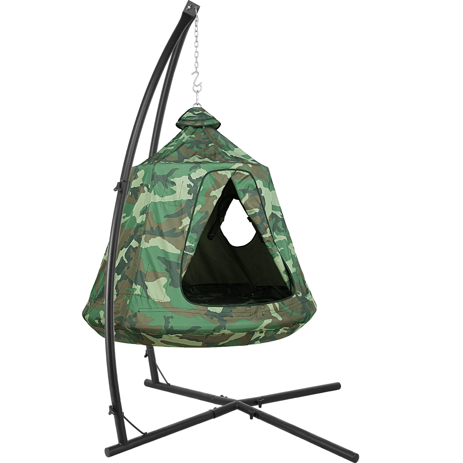 X-Shaped Hanging Tree Tent with Swing Chair & Canopy - 330lb Capacity Steel Frame Hammock for Indoor/Outdoor Use - Perfect for Bedroom, Porch, Balcony & Garden Relaxation (Camouflage Pattern)