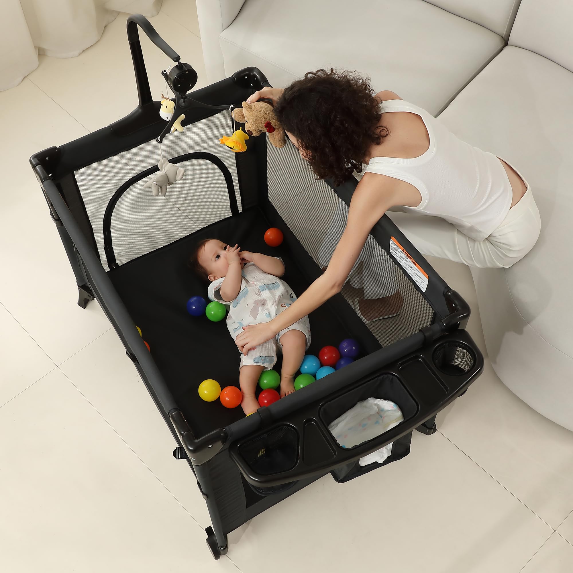 5-in-1 Baby Playard with Bassinet & Changing Table - Foldable Travel Crib for Newborn to Toddler - Portable Bedside Sleeper & Playpen (Black) - Perfect for Nursery, Travel & On-the-Go Parenting