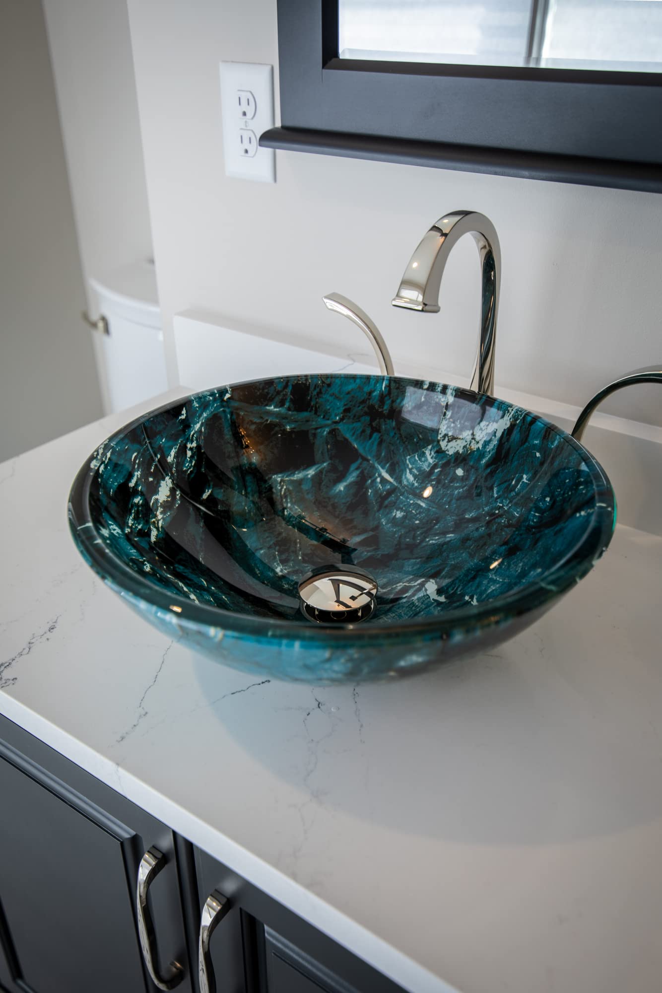 Cliffside Multi-Colored Round Glass Vessel Sink for Bathroom Vanity - Modern Handmade Artisan Basin for Powder Room, Guest Bath & Spa Retreat