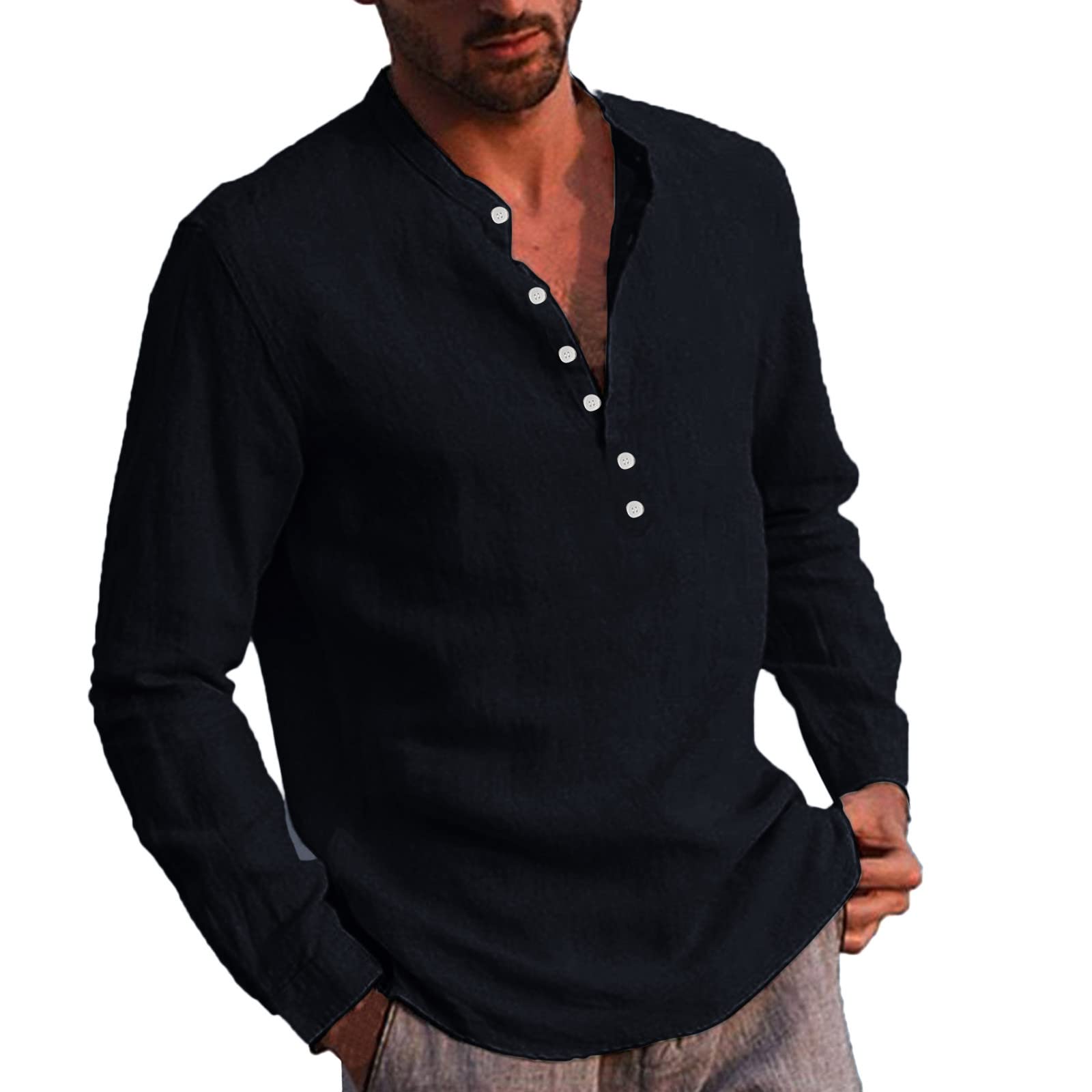 Xiloccer Men's Cotton Linen Shirts - Casual Long Sleeve Graphic T-Shirts & Sweatshirts for Hiking, Outdoor Activities and Everyday Wear
