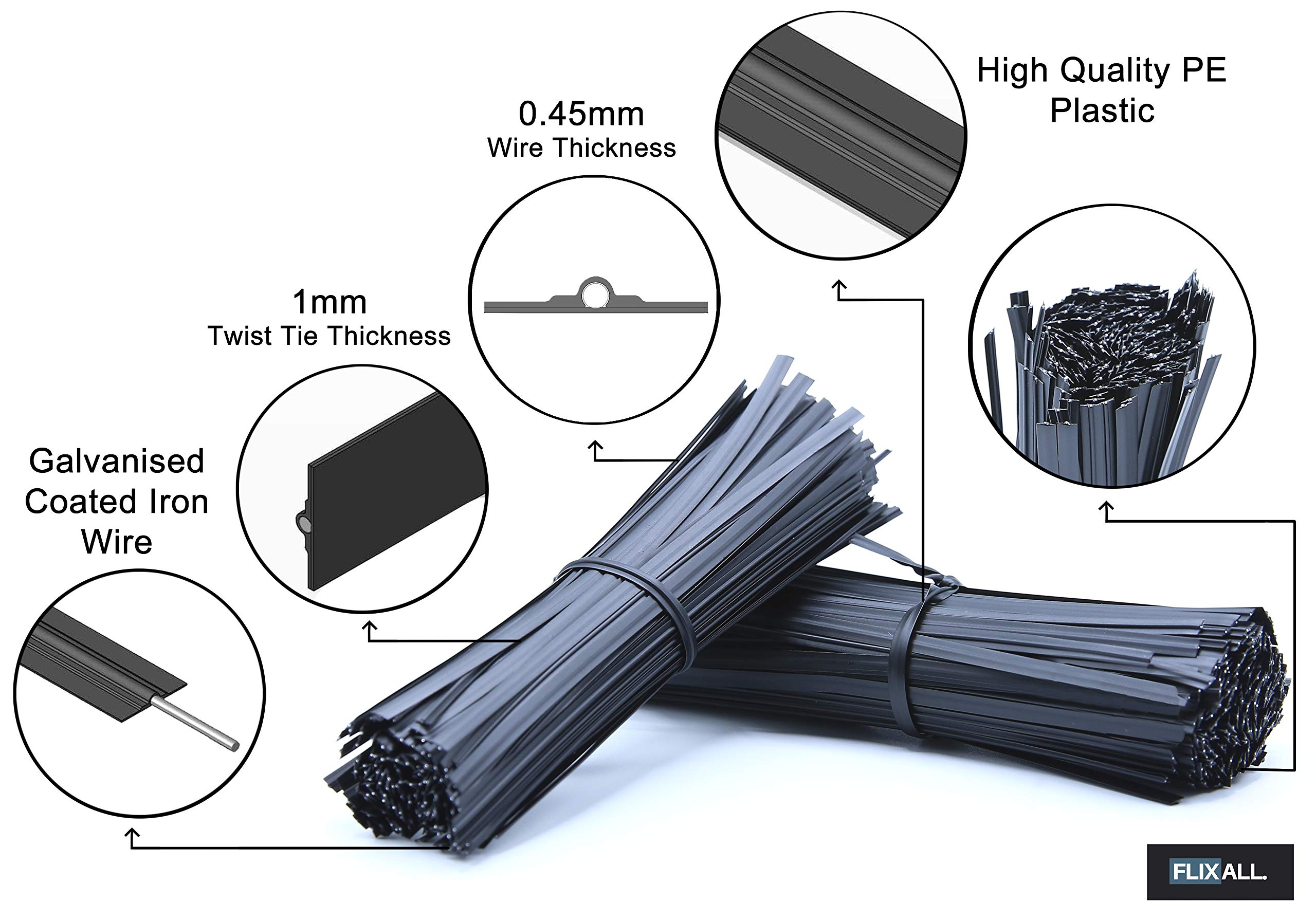100-Pack 5-Inch Black Plastic Coated Twist Ties - Reusable Premium Quality for Bags, Cords, Bread & Household Organization - Perfect for Bundling Wires, Sealing Food Bags & DIY Crafts
