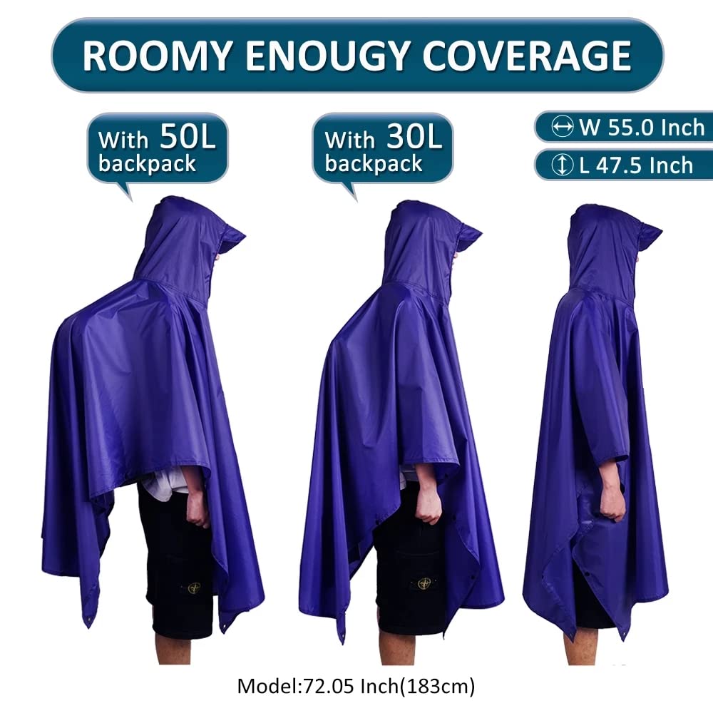 Waterproof Hooded Rain Poncho for Men & Women - Lightweight Military Raincoat for Outdoor Camping, Hiking, Fishing & Emergency Use