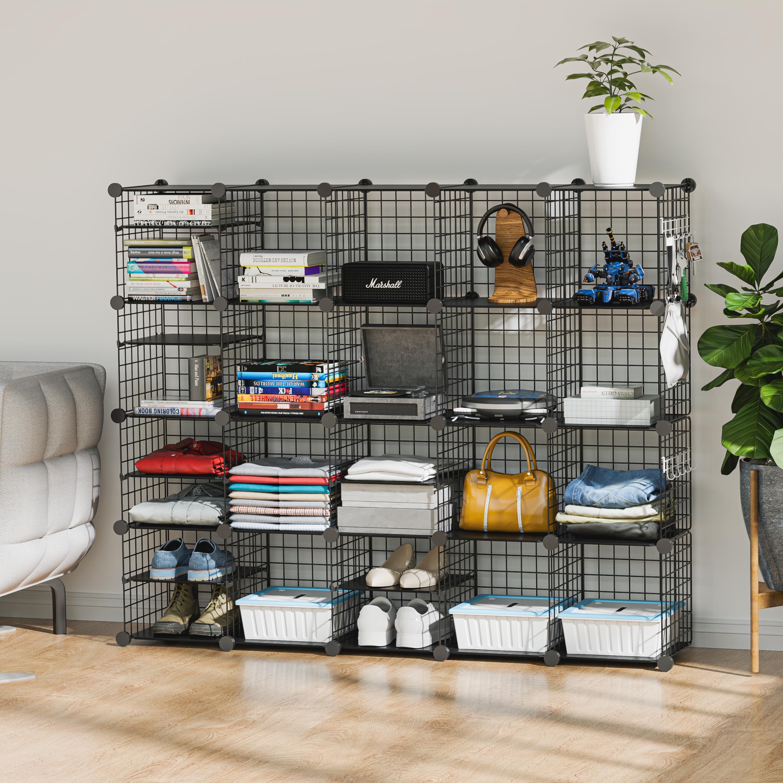 Wire Cube Storage Organizer - 20 to 23 Cubes Expandable Metal Grid Shelf Unit for Closet, Bedroom, Living Room & Office Organization | Space-Saving Storage Solution for Home & Workspace