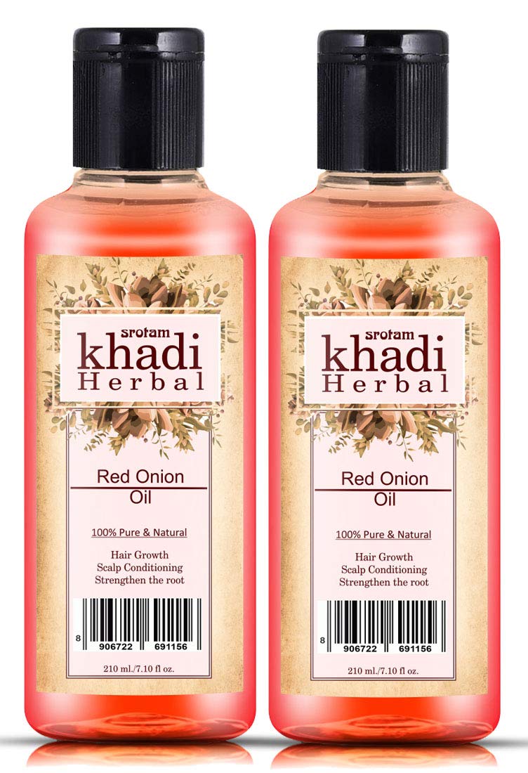 100% Pure & Natural Srotam Khadi Herbal Red Onion Oil for Hair Growth & Hair Fall Control - Pack of 2 | Promotes Thicker, Stronger Hair & Scalp Health - Perfect for Daily Hair Care & Damaged Hair Repair
