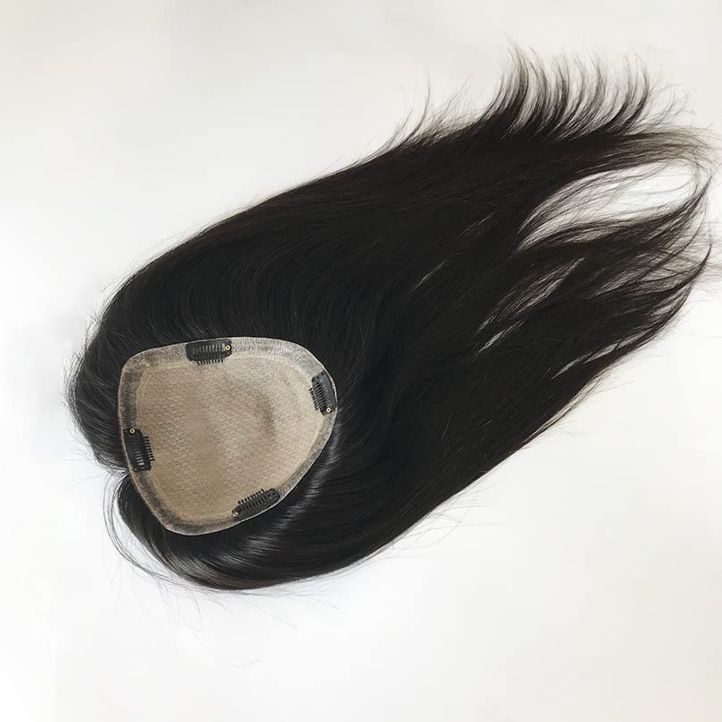 Premium 10-Inch Human Hair Topper for Women - Black & Dark Brown Silk Base Crown Toupee - 5x5 PU Edge Wiglet for Thinning Hair (No Clip) | Perfect for Daily Wear, Special Occasions & Hair Loss Solutions