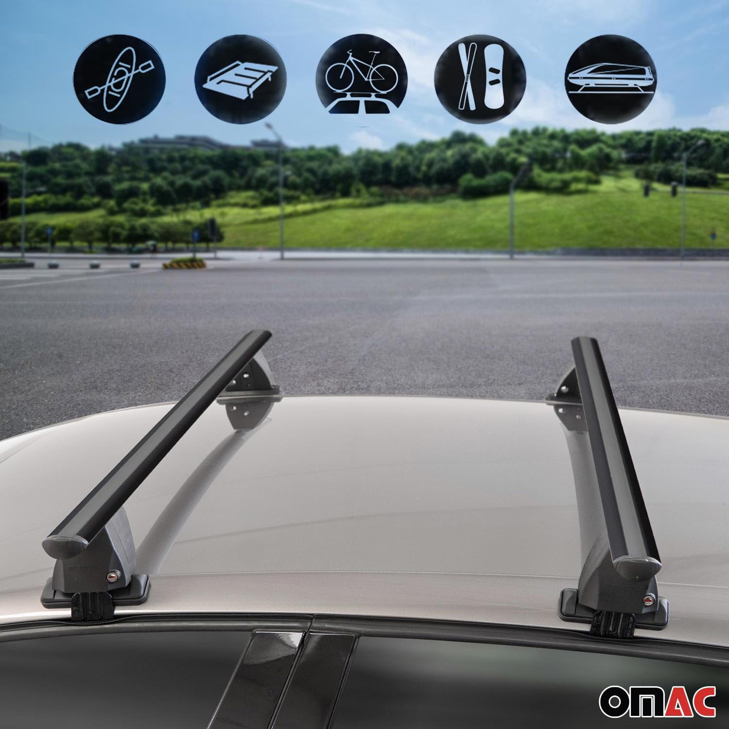 OMAC Universal Roof Rack Cross Bars - Heavy Duty Black Aluminum Anti-Theft Roof Rails for Mini Cooper Hatchback 2001-2013 (2-Pack) - Perfect for Kayak, Canoe, Surfboard, Ski, Snowboard & Camping Gear Transport