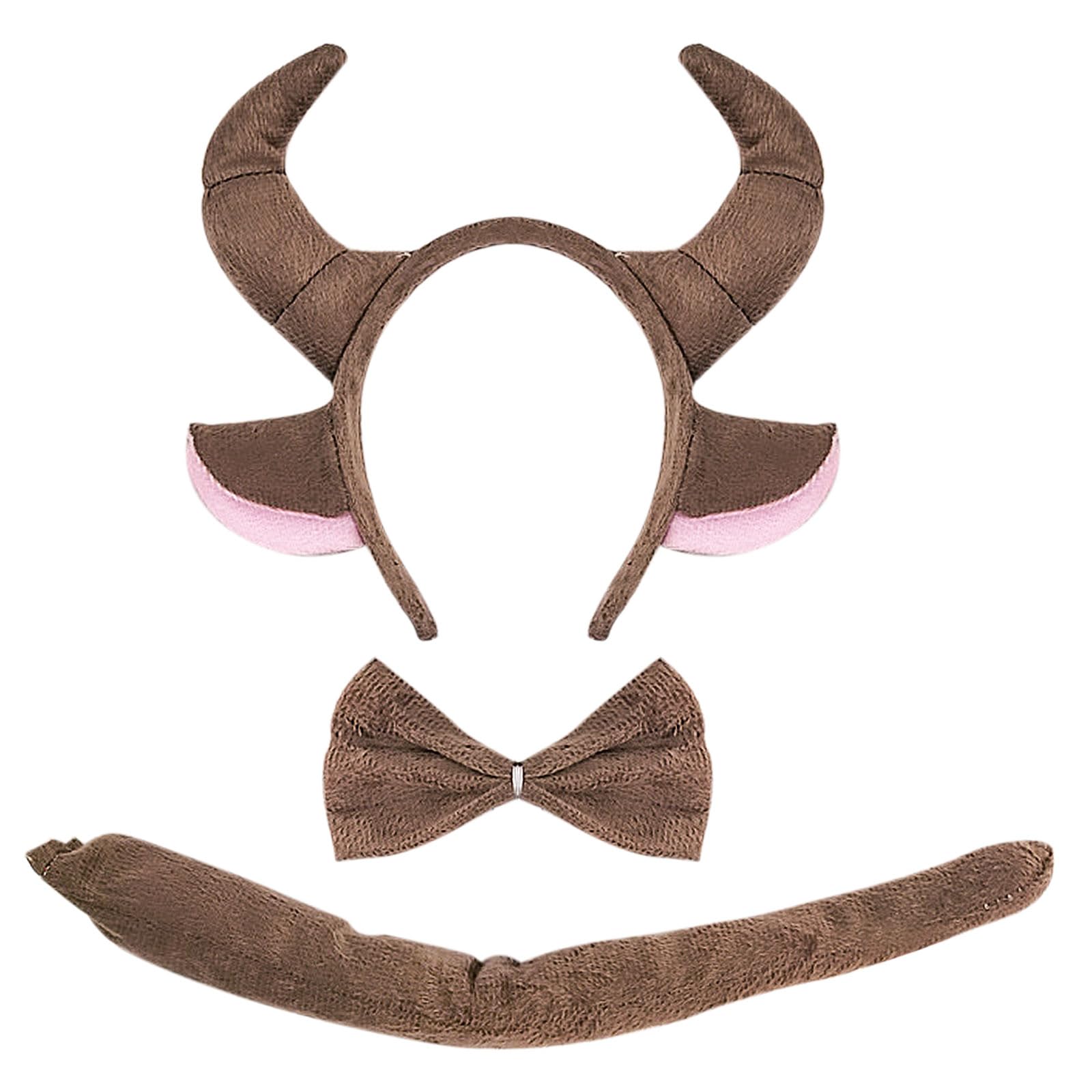 SKHAOVS Bull Costume Set - Bull Horn Headband, Bow Tie Tail & Animal Costume Accessories for Carnival, Themed Parties & Halloween - Perfect for Cosplay, Role Play & Costume Events