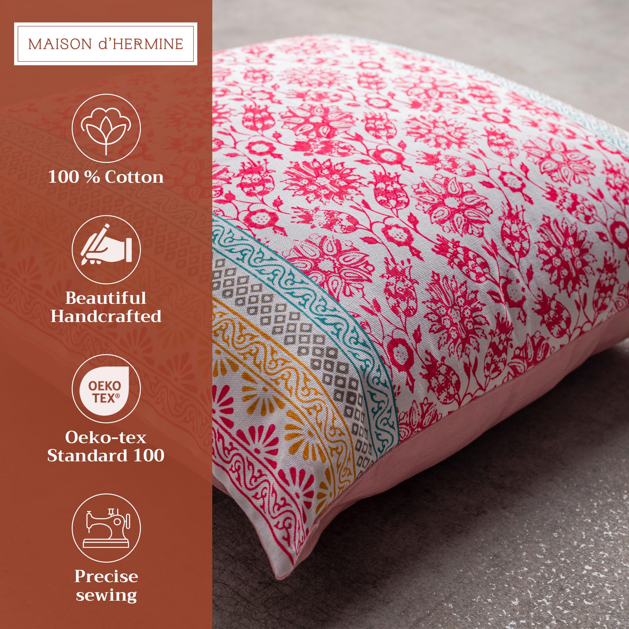 Maison d'Hermine 20x20 Inch Decorative Pillow Covers - 100% Cotton Square Throw Pillow Covers with Hidden Zipper for Sofa, Couch, Bed & Home Decor | Easter Home Decoration & Seasonal Living Room Accents