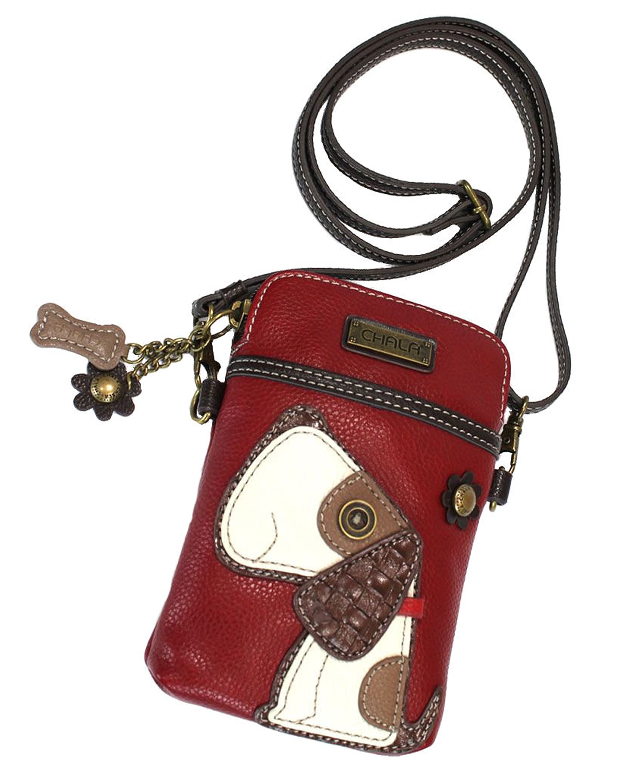 Chala Toffy Dog Themed Crossbody Phone Purse for Women - Convertible Strap Handbag for Dog Moms & Pet Lovers (Burgundy Red) - Perfect for Daily Use, Shopping, Travel & Dog Walking