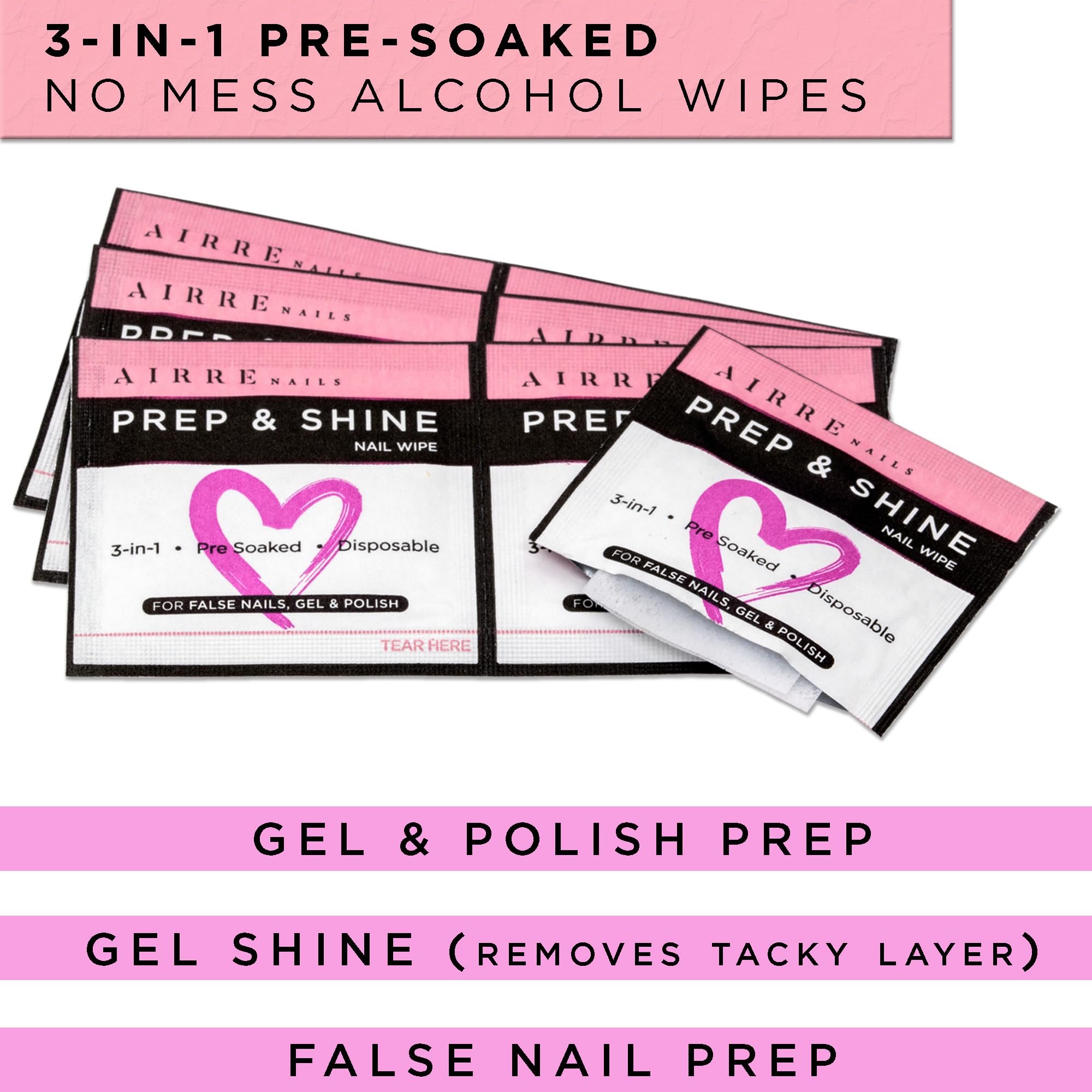 Professional 50-Count Alcohol Prep Wipes for Gel & Acrylic Nails - 3-in-1 Cleansing Pads Remove Sticky Residue, Prep Nails for UV/LED Polish & Press-On Tips | Perfect for Salon, Home Manicures & Nail Extension Maintenance