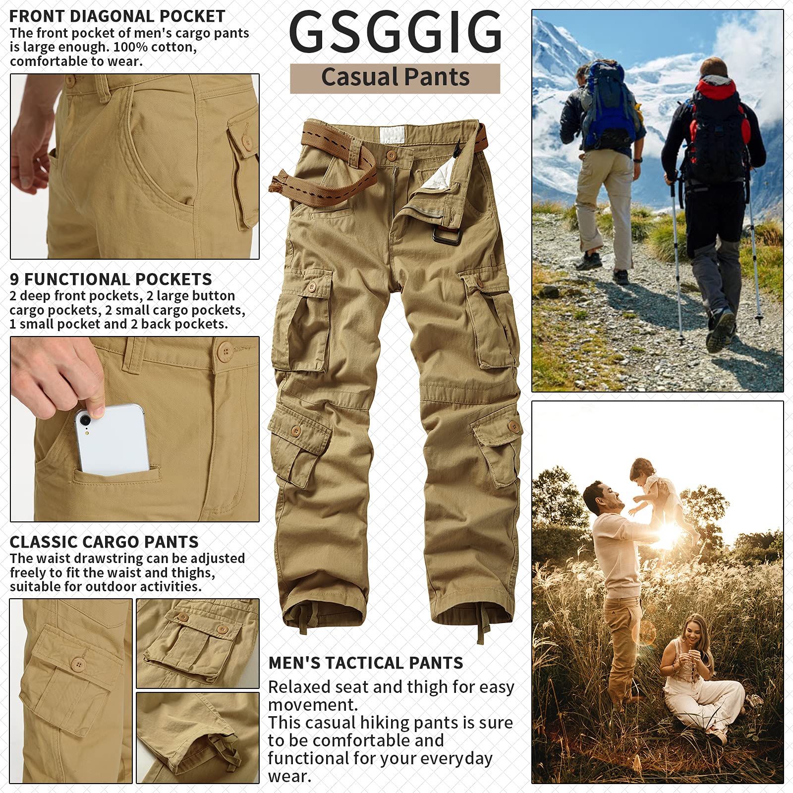 Men's Cargo Pants - Military Camo Tactical Work Pants with Multiple Pockets | Relaxed Fit Outdoor Hiking & Casual Wear for Men | Durable Utility Pants for Work, Camping & Everyday Use