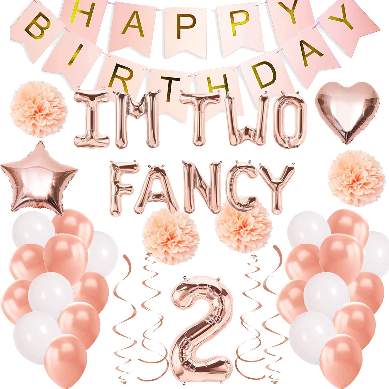 Im Two Fancy Birthday Decorations Set - 2nd Birthday Party Supplies for Girls & Boys - Backdrop, Banner & Balloons Kit - Perfect for Toddler's Second Birthday Celebration & Photo Shoots