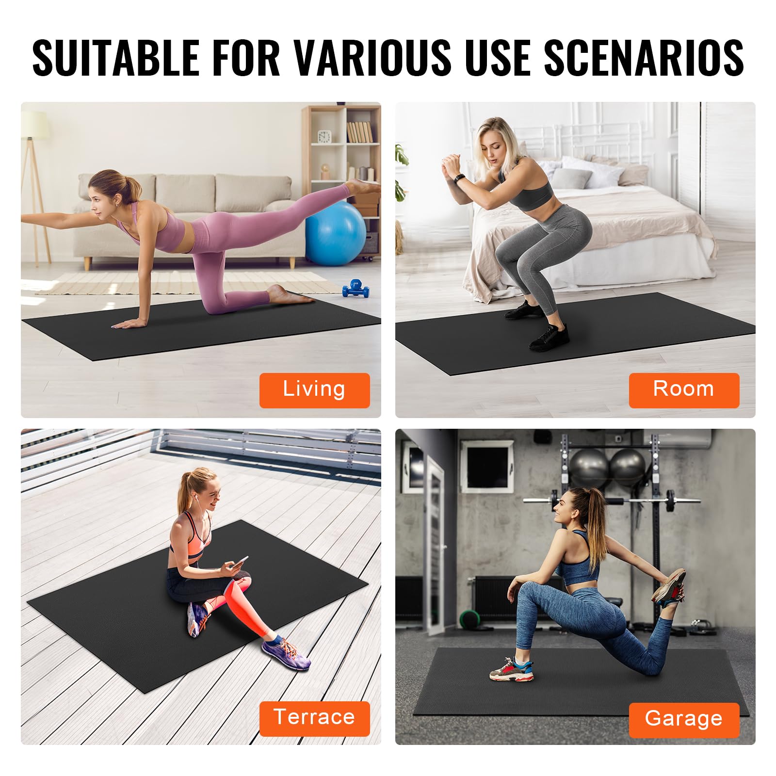 VEVOR Extra Large Non-Slip Yoga Mat - 6mm Thick High Density Exercise Mat for Home Workouts, Pilates & Floor Exercises | Includes Carry Bag & Strap | Ideal for Men & Women | Perfect for Yoga, Gym & Fitness Training