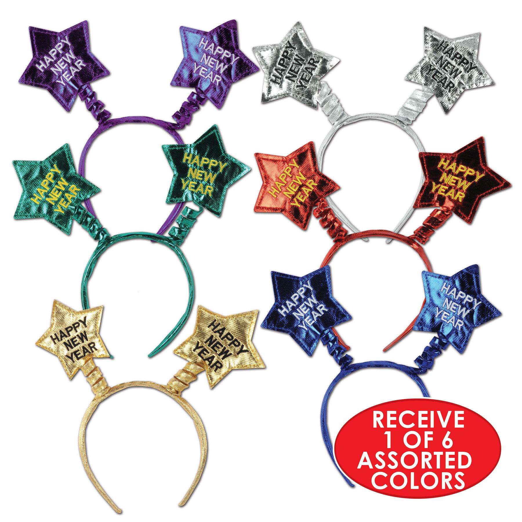 12 Pack Beistle Happy New Year Star Boppers - Fun Party Headbands for New Year's Eve Celebrations, Countdown Parties & Festive Gatherings