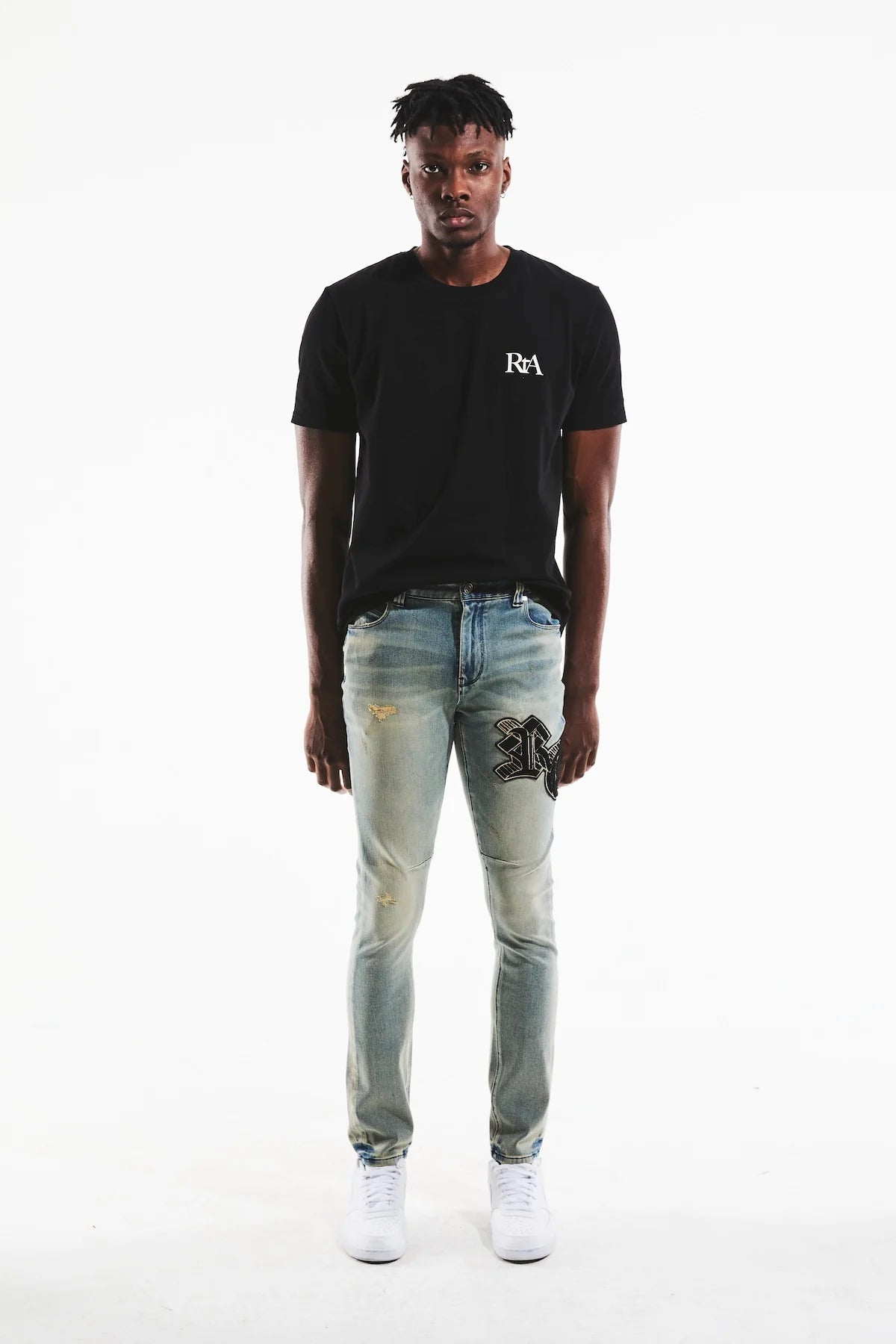 RTA Bryant Skinny Jeans for Women - High Waisted Stretch Denim Pants in Ocean Blue with OG Patch - Perfect for Casual Wear, Date Night & Street Style Outfits