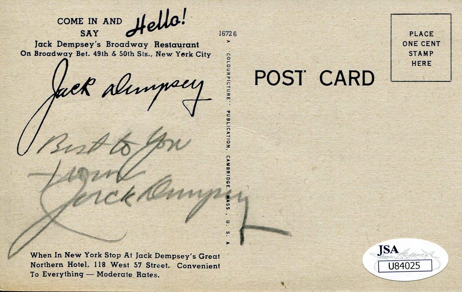 Jack Dempsey Autographed Boxing Post Card with JSA Certification - Authentic Cut Signature for Sports Memorabilia Collectors - Perfect for Framing, Man Cave Decor & Boxing Fan Gifts