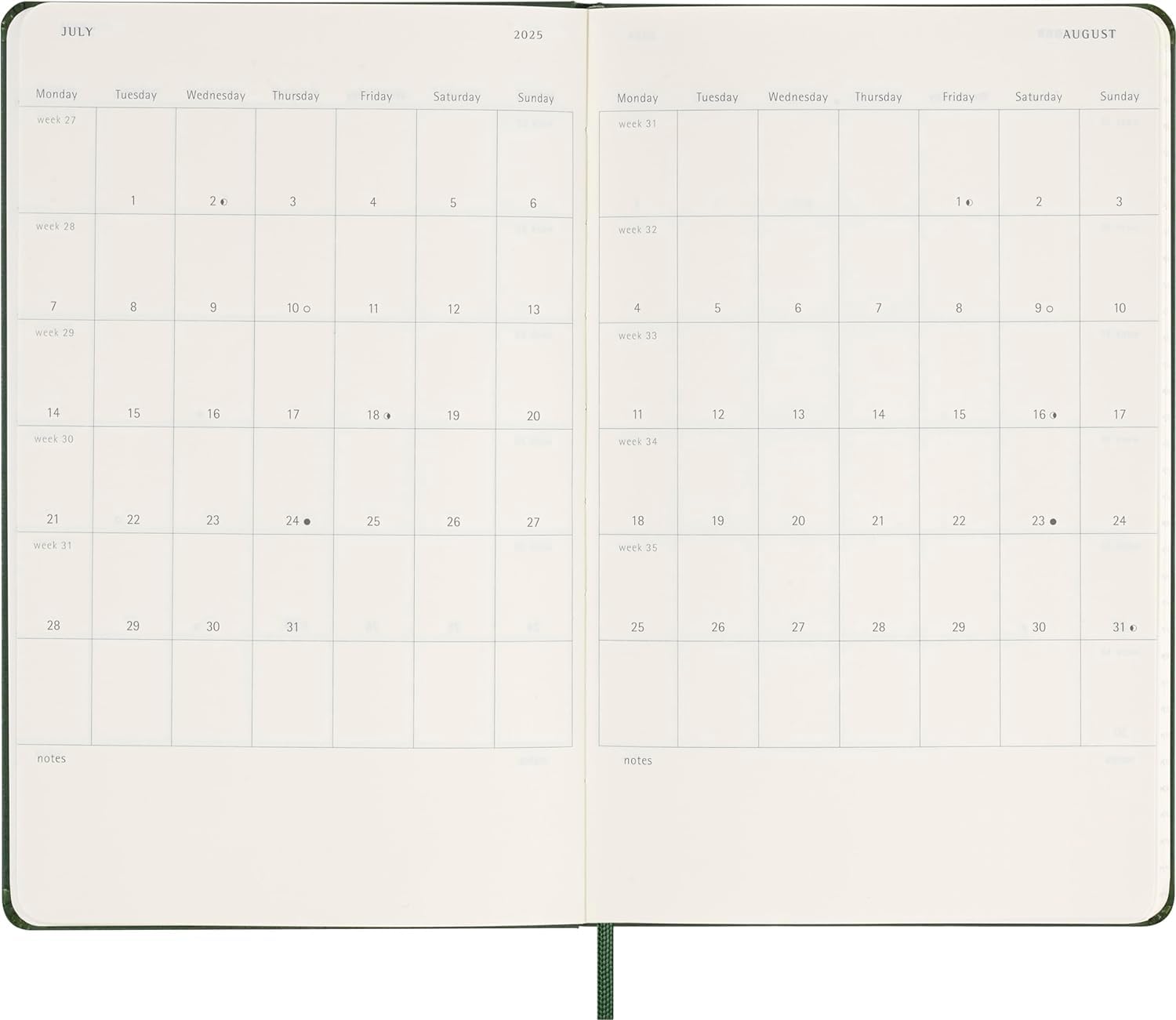 Moleskine 2025 Weekly Planner with Hard Cover & Elastic Closure - Myrtle Green Large Format (13x21cm) - Perfect for Work, School & Personal Organization