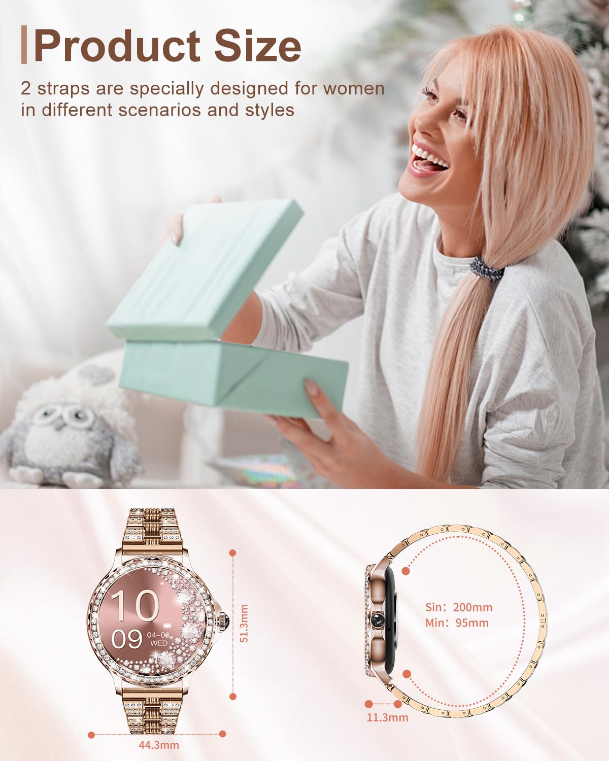 Elegant Smart Watches for Women with Diamonds - 1.3” HD Touchscreen, Bluetooth Call Function, IP68 Waterproof Fitness Tracker Compatible with Android & iOS - Perfect for Workouts, Swimming & Everyday Fashion