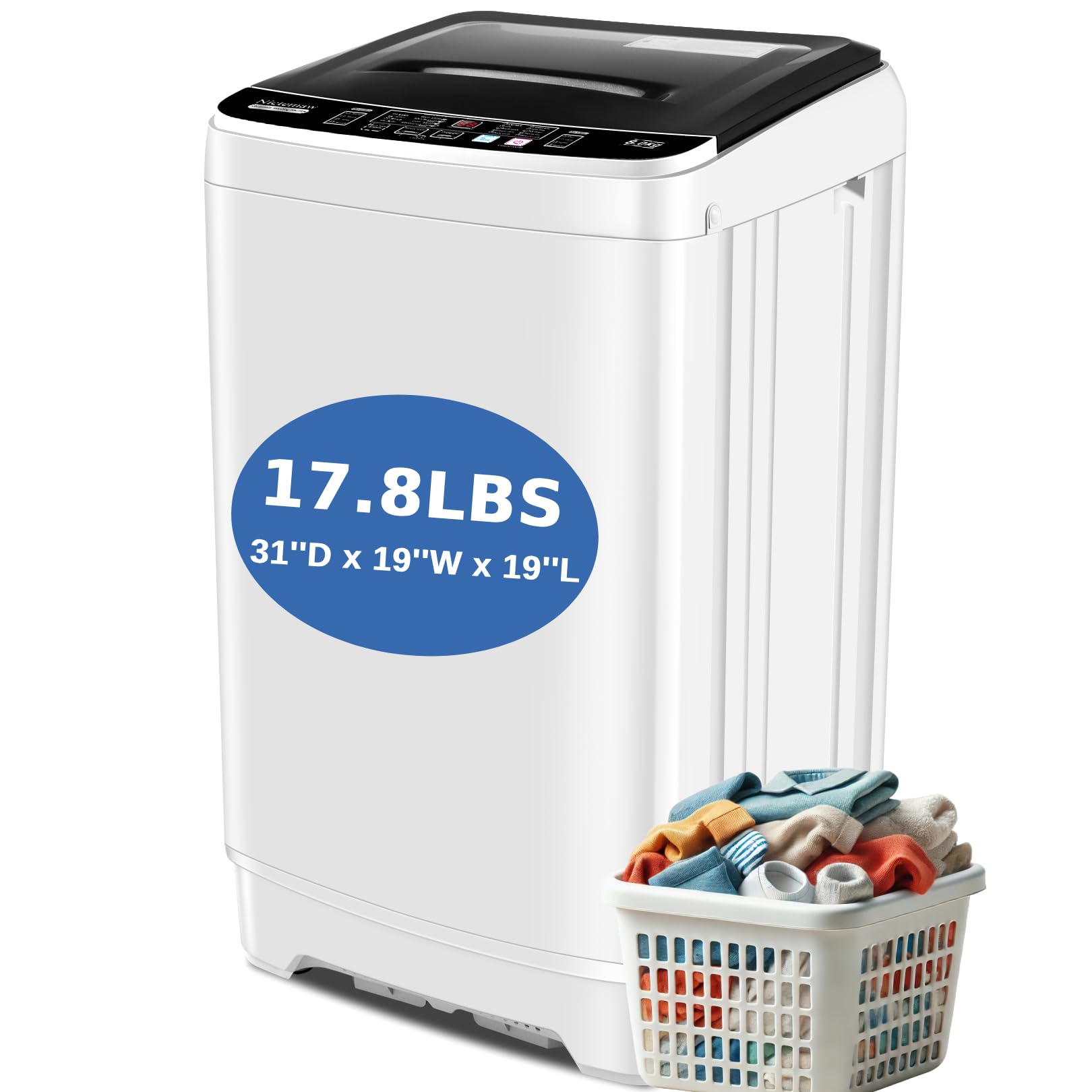 Nictemaw 17.8Lbs Full Automatic Portable Washing Machine & Dryer Combo - 2.3 Cu.ft Compact Washer with 10 Wash Programs, 8 Water Levels & Drain Pump - Perfect for Apartments, RVs, Dorms & Small Spaces - Ideal for Laundry in Tight Spaces, Camping Trips & Off-Grid Living - Great for Tiny Homes, Travel Trailers & Emergency Power Outages - Convenient for Urban Living, Outdoor Adventures & Energy-Efficient Laundry Solutions - Best for Small Homes, Travel, Camping & Emergency Use