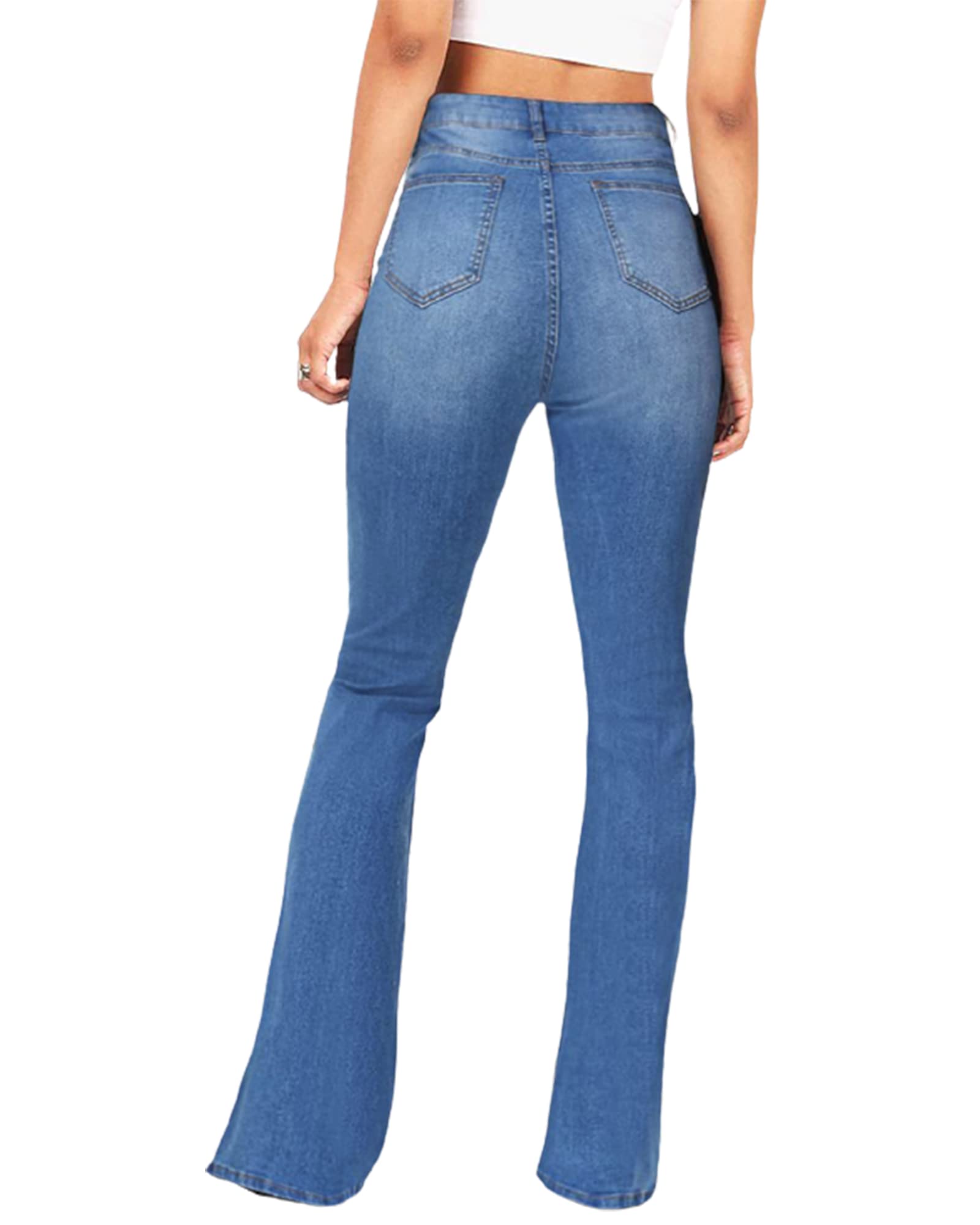 BISUAL Women's High Rise Wide Leg Flare Jeans - Stretch Denim Slimming Bell Bottom Pants for Casual Wear & Night Out