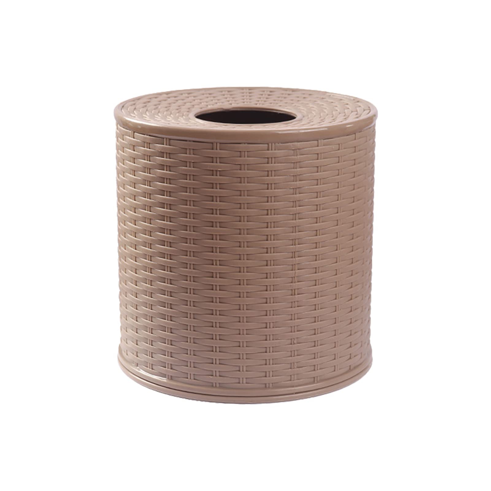 Rattan Tissue Box Cover - Wicker Toilet Paper Holder with Lid for Bathroom Storage - Decorative Round Tissue Protector for Single Roll (Dark Brown) - Perfect for Bathroom, Living Room, and Bedroom Organization