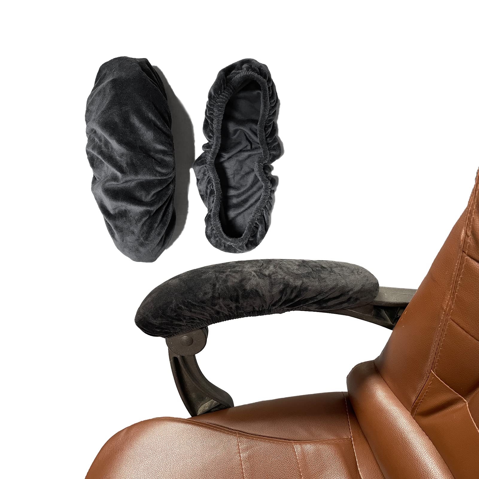 Premium Velvet Office Chair Arm Covers - Removable & Washable Stretchable Armrest Protectors for Desk & Computer Chairs (Black, 2-Piece Set) | Enhance Comfort & Protect Furniture in Home Offices & Workspaces