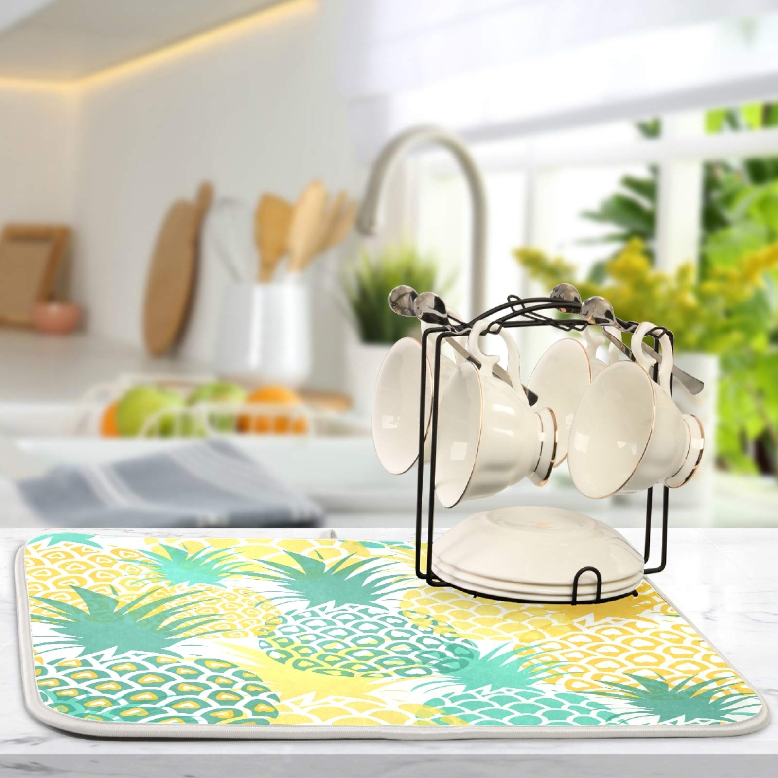 **Pineapple Dish Drying Mat - Absorbent, Heat Resistant & Reversible Kitchen Sink Mat (16