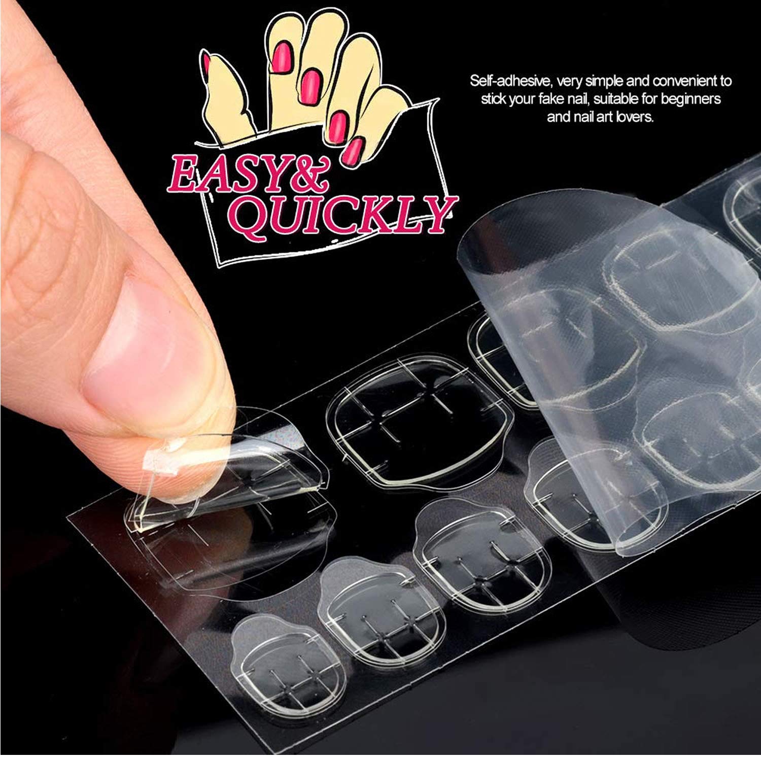 Professional Clear White Shining Artificial Fake Nails - 100pcs Empress Curve Tips with 3 Sheets Double Sided Nail Glue Stickers & 5g Glue | Complete Nail Art Kit for Salon, Home Manicure & Special Occasions