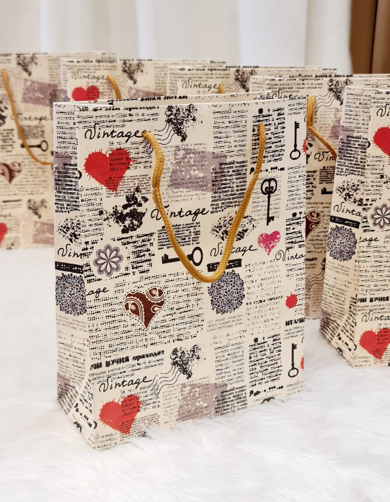 6-Piece SATYAM KRAFT Printed Gift Paper Bags with Handles - 37cm x 28cm for Birthday, Christmas, Wedding & Party Favors | Eco-Friendly Goodie Bags for Events, Festivals & Seasonal Greetings