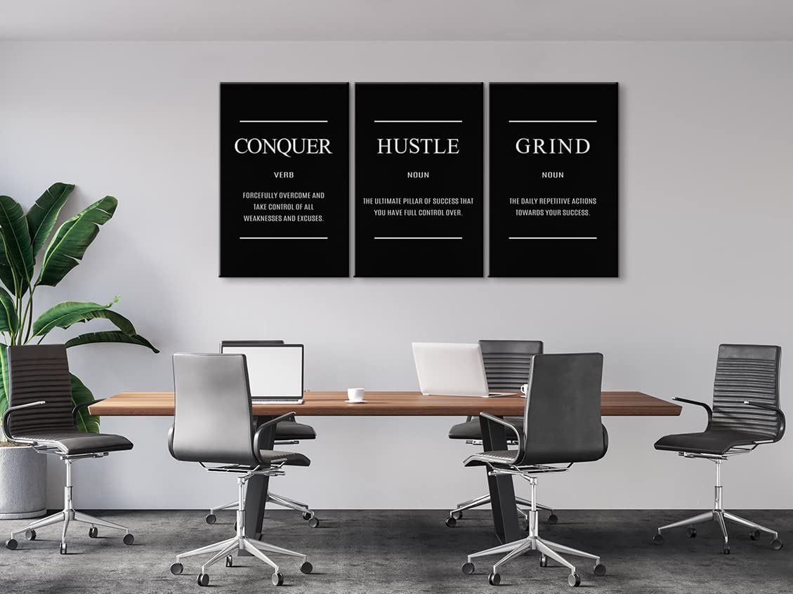 3-Piece Motivational Canvas Wall Art Set - Inspirational Quotes for Home, Office & Classroom Decor - Positive Hustle Grind Posters (24x36 Inches) - Perfect for Living Room, Study & Workspace
