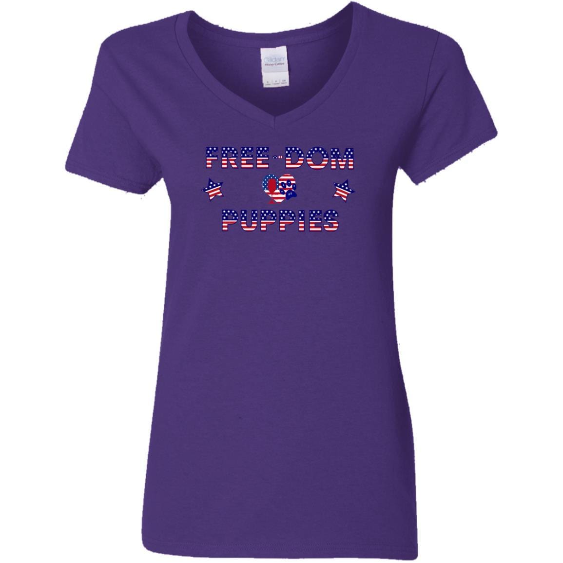 WineyBitches.Co Free Dom Puppies Women's 5.3 oz V-Neck T-Shirt - Soft Cotton Tee for Casual Wear, Girls Night Out & Dog Lovers