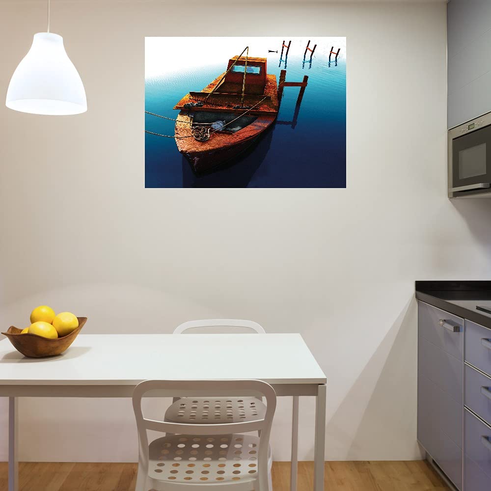Boat III Fine Art Canvas Wall Decor by Ynon Mabat - 32x24 Inch Ready to Hang Painting for Living Room, Bedroom, Office & More - Coastal Nautical Home Decor Perfect for Beach Houses & Seaside Themed Interiors
