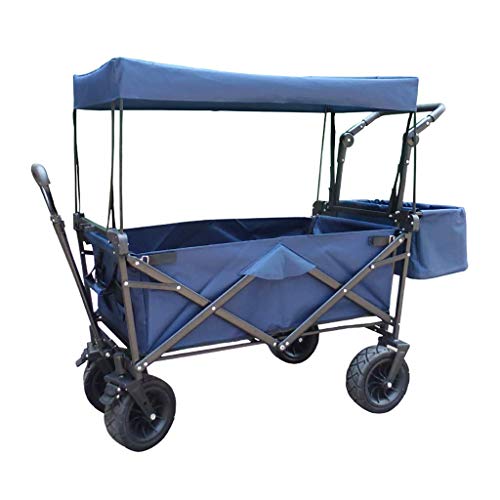 Heavy Duty Folding Garden Trolley Cart with Canopy - 4 Wheel Outdoor Utility Wagon for Camping, Beach, Shopping & Gardening - 330lbs Capacity (Navy Blue) - Perfect for Picnics, Farmers Markets & Home Improvement Projects