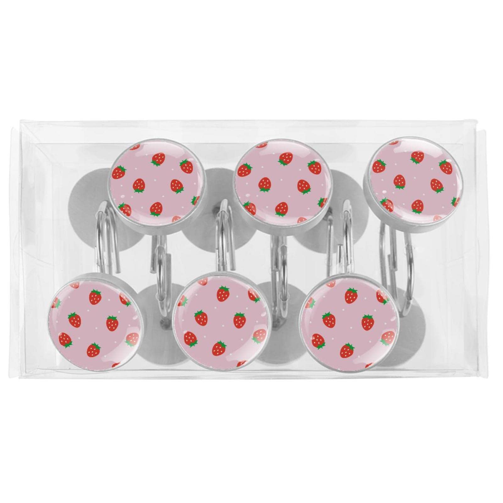 Stainless Steel Strawberry Curtain Hooks - Rust-Free Metal Rings Set of 12 (1.45 x 1.45 Inch) - Perfect for Kitchen, Bedroom, and Bathroom Window Treatments