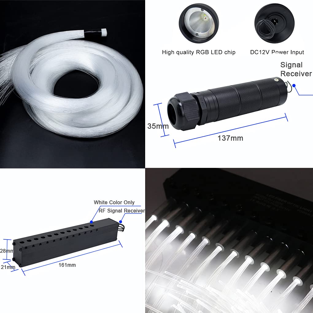 AZIMOM 6W RGBW Fiber Optic Meteor Ceiling Light Kit - 450pcs 0.03in Fiber Strands with Bluetooth/APP Control - Car Starlight Headliner & Home Decor for Bedroom, Theater, Party Lighting