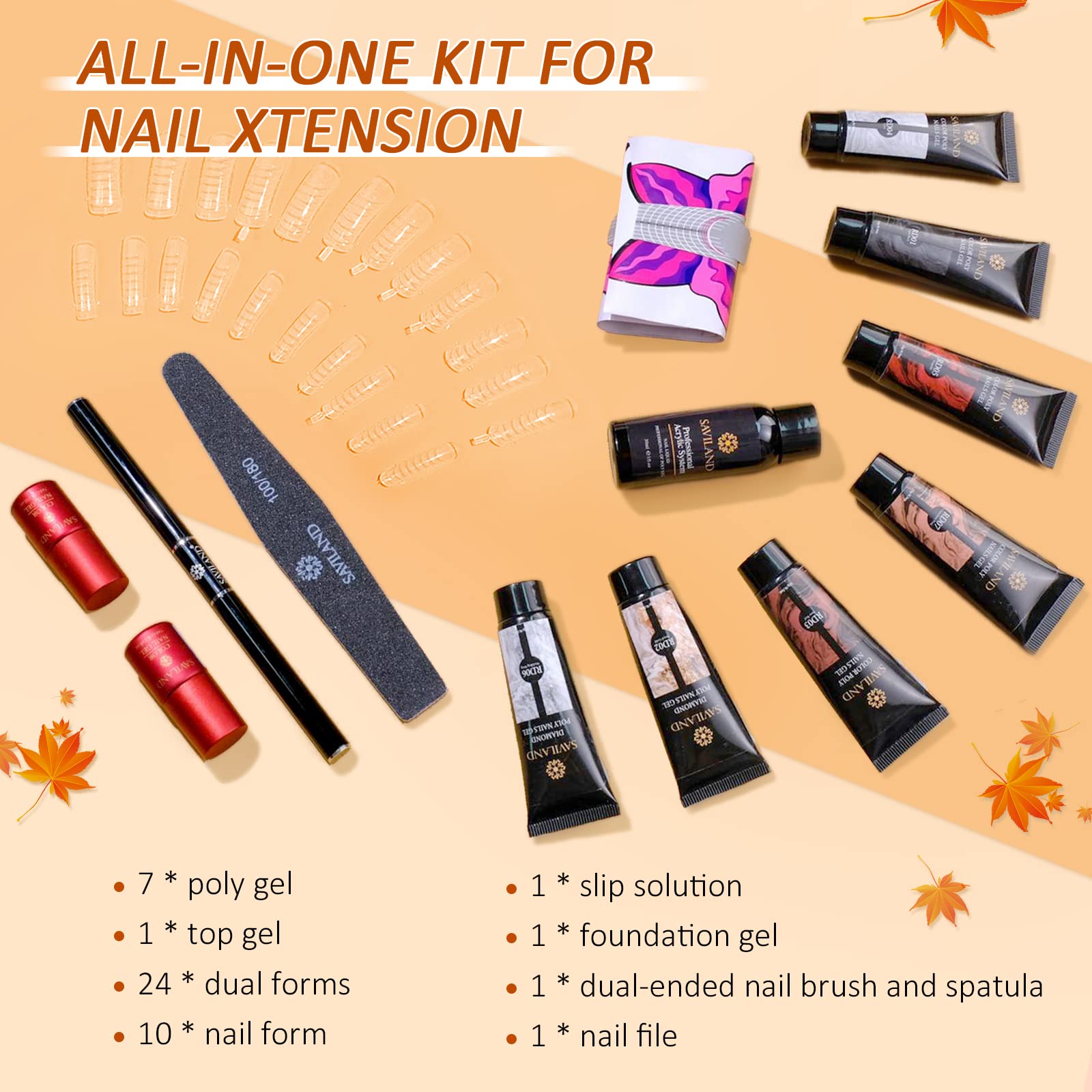 Saviland Poly Nails Gel Kit - Professional Glitter Nail Extension Kit with Slip Solution & Nail Strengthener | All-in-One Builder Gel for DIY Manicures | Perfect for Beginners & Home Use | Salon-Quality Nails for Parties, Weddings & Special Occasions